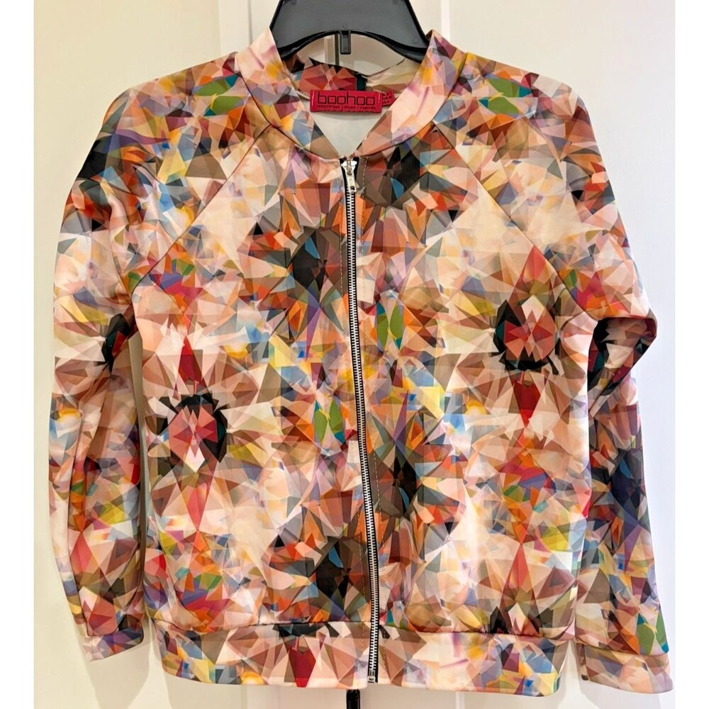 BOOHOO Jacket Women’s Size 4 Crop Full Zip Kaleidoscope Y2K Boho Chic UK Made